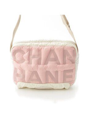 Chanel Deudone Coconnage Nylon Embossed Logo Shoulder Bag Pink White